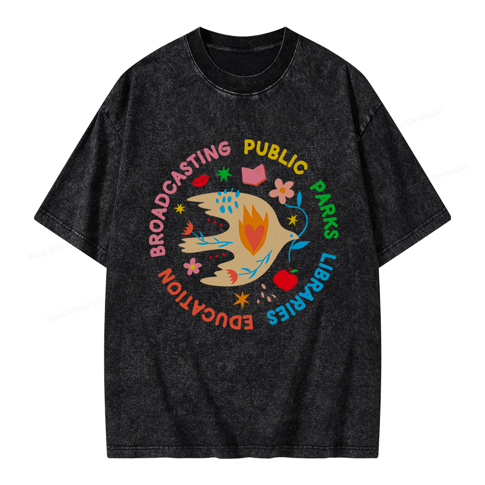 Pagewings Public Parks Libraries Education Broadcasting Unisex Washed 