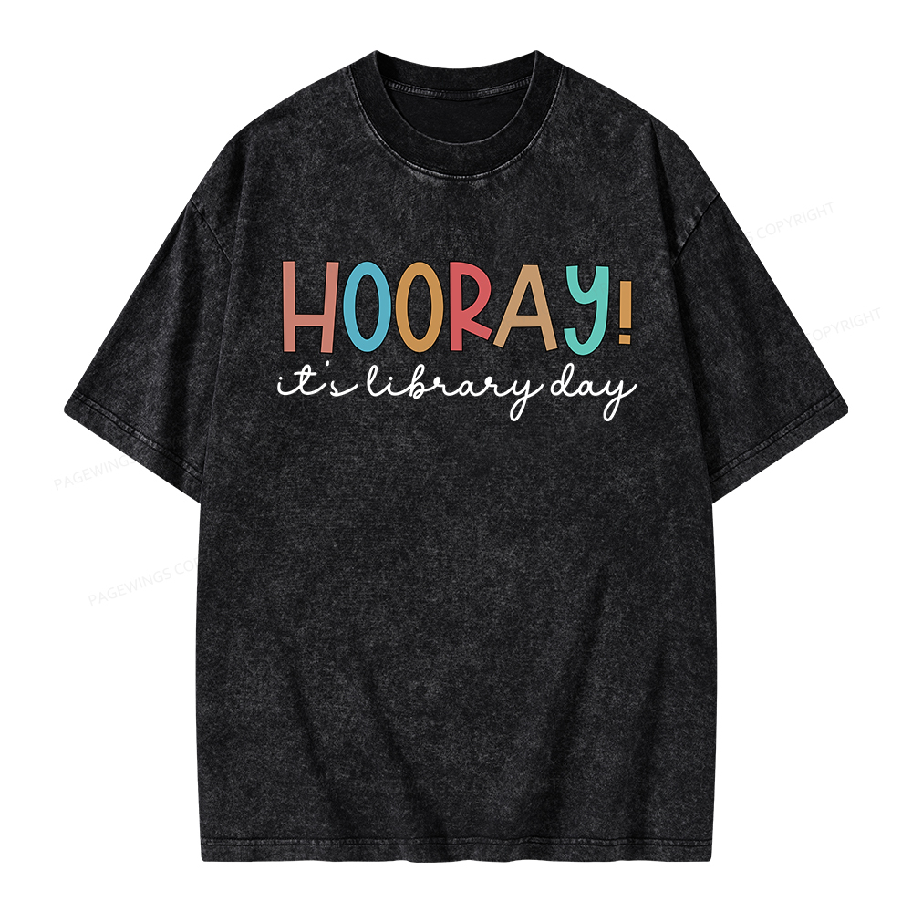 Pagewings Hooray It's Library Day Unisex Washed T-shirt