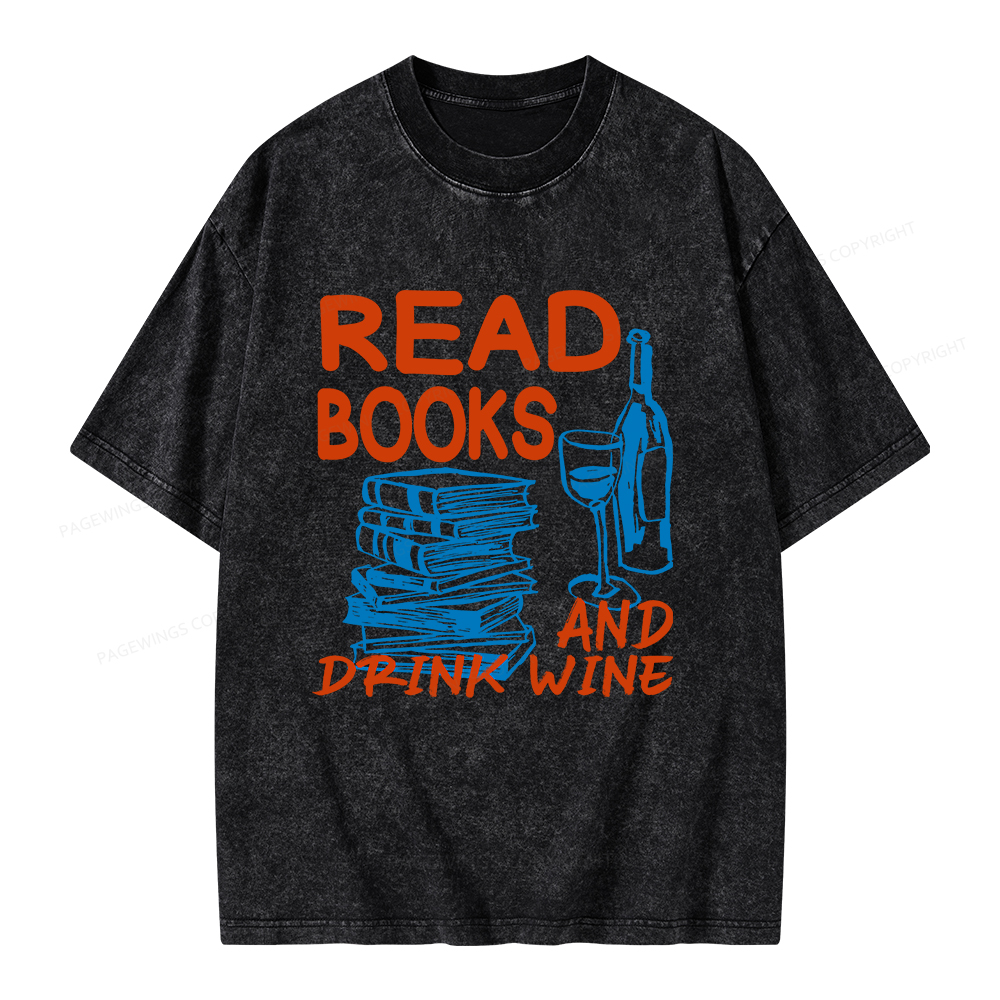 Pagewings Read Book And Drink Wine Unisex Washed T-shirt