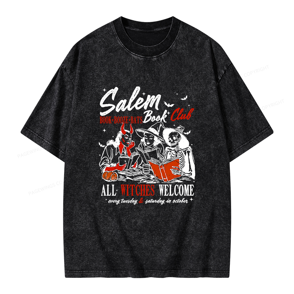 Pagewings Spooky Girl Reading Halloween  Unisex Washed T-shirt