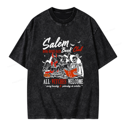 Pagewings Spooky Girl Reading Halloween  Unisex Washed T-shirt