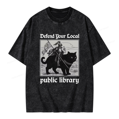 Pagewings Defend Your Local public library Unisex Washed T-shirt