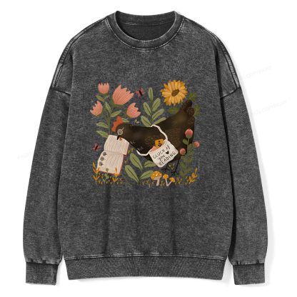 Pagewings Chicken Reading a Book Unisex Washed Sweatshirt