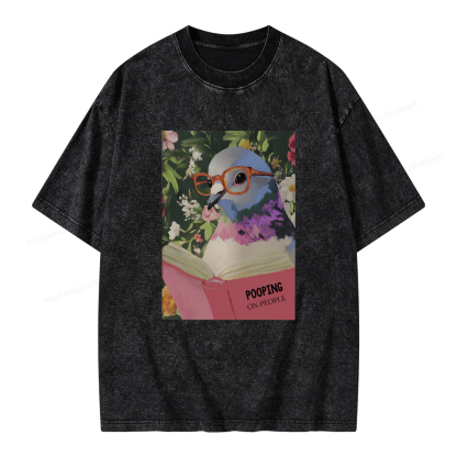 Pagewings Humorous Pigeon Reading Unisex Washed T-shirt