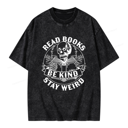 Pagewings Read Books Be Kind Stay Weird Unisex Washed T-shirt