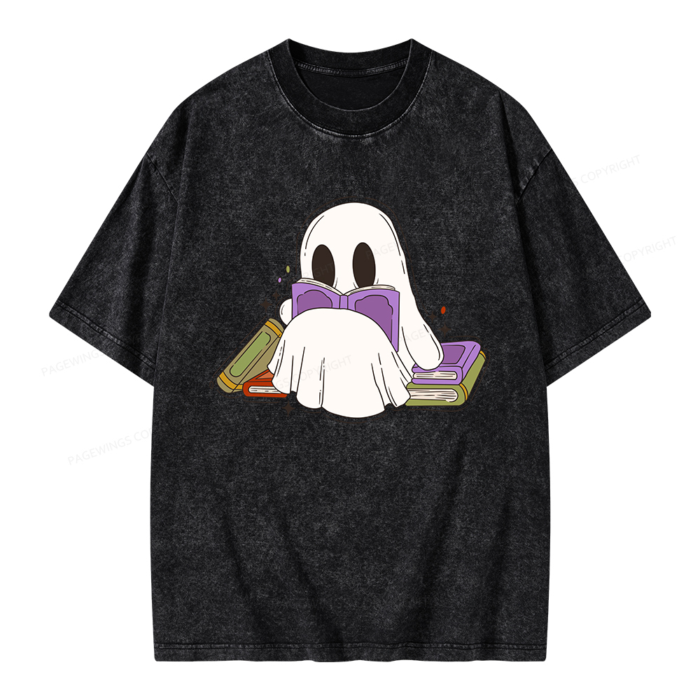 Pagewings Halloween A Ghost Reads Books Every Day Unisex Washed T-shirt