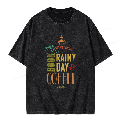 Pagewings Coffee, book & Rainy Day Unisex Washed T-shirt