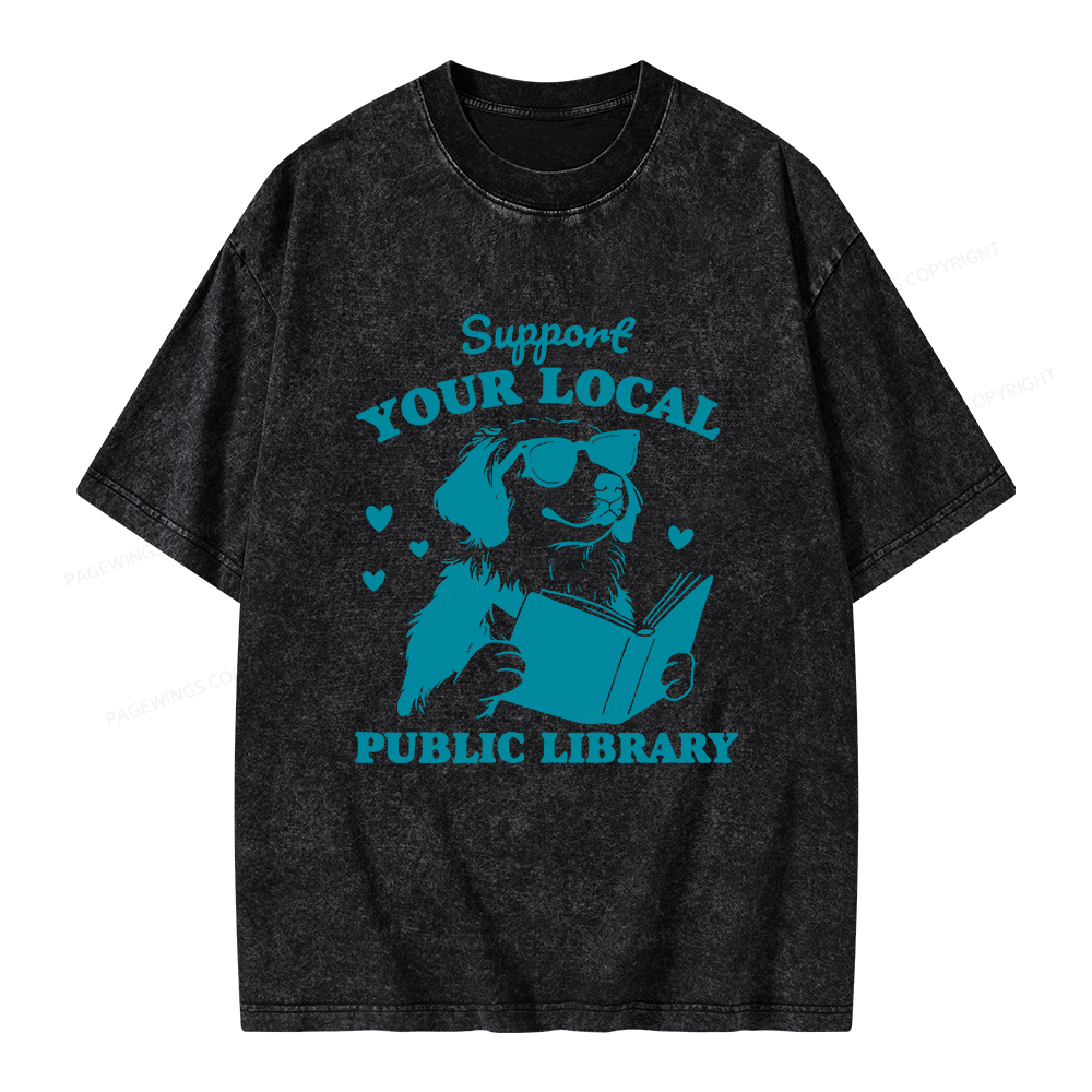 Pagewings Support Your Local Public Library Unisex Washed T-shirt