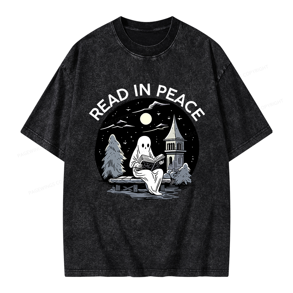 Pagewings Halloween Read In Peace Unisex Washed T-shirt