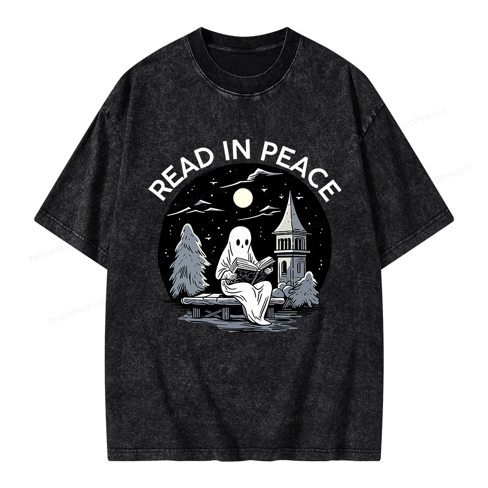 Pagewings Halloween Read In Peace Unisex Washed T-shirt