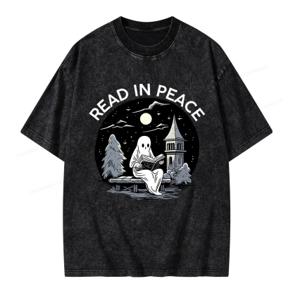 Pagewings Halloween Read In Peace Unisex Washed T-shirt
