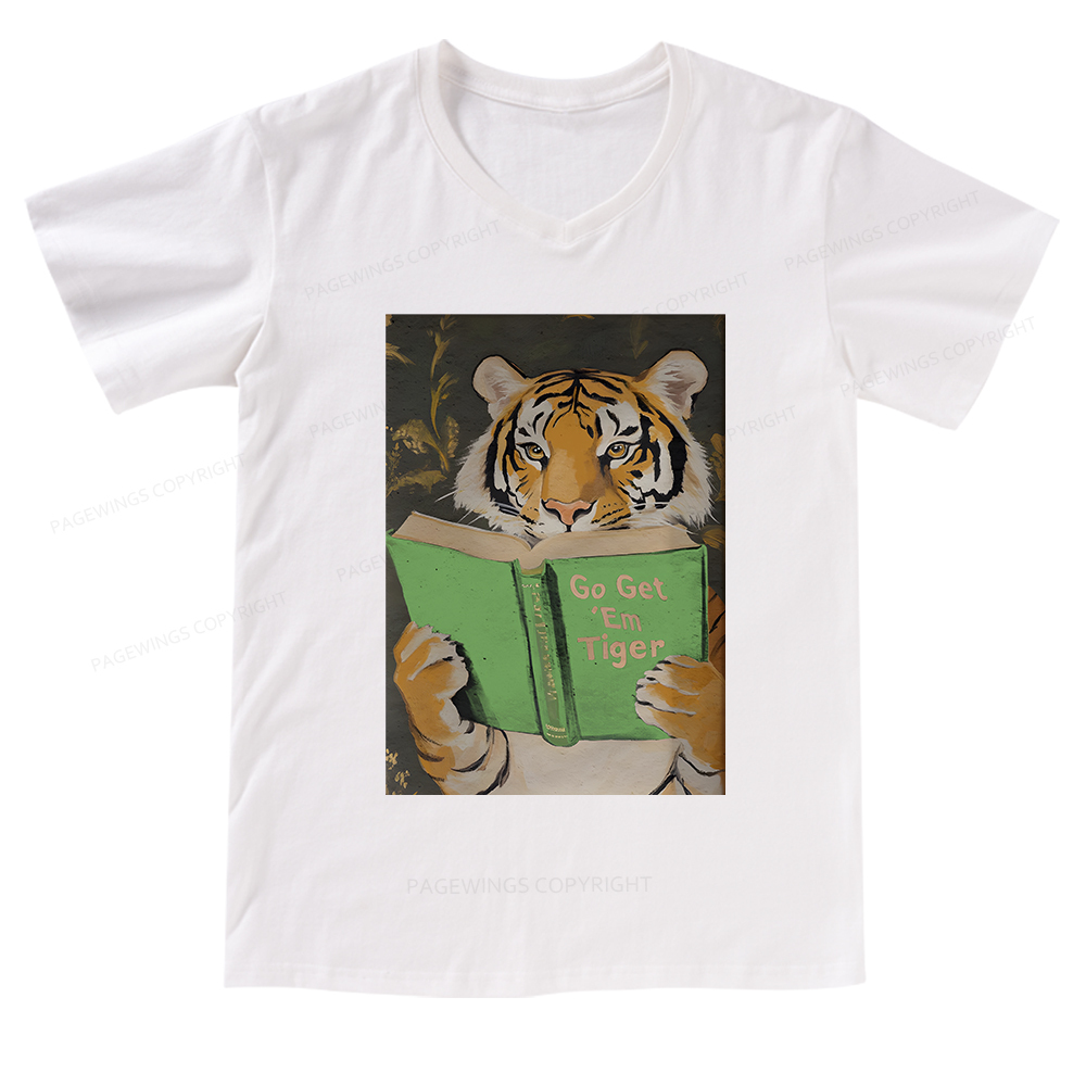 Pagewings Motivational Tiger Reading V-neck T-shirt