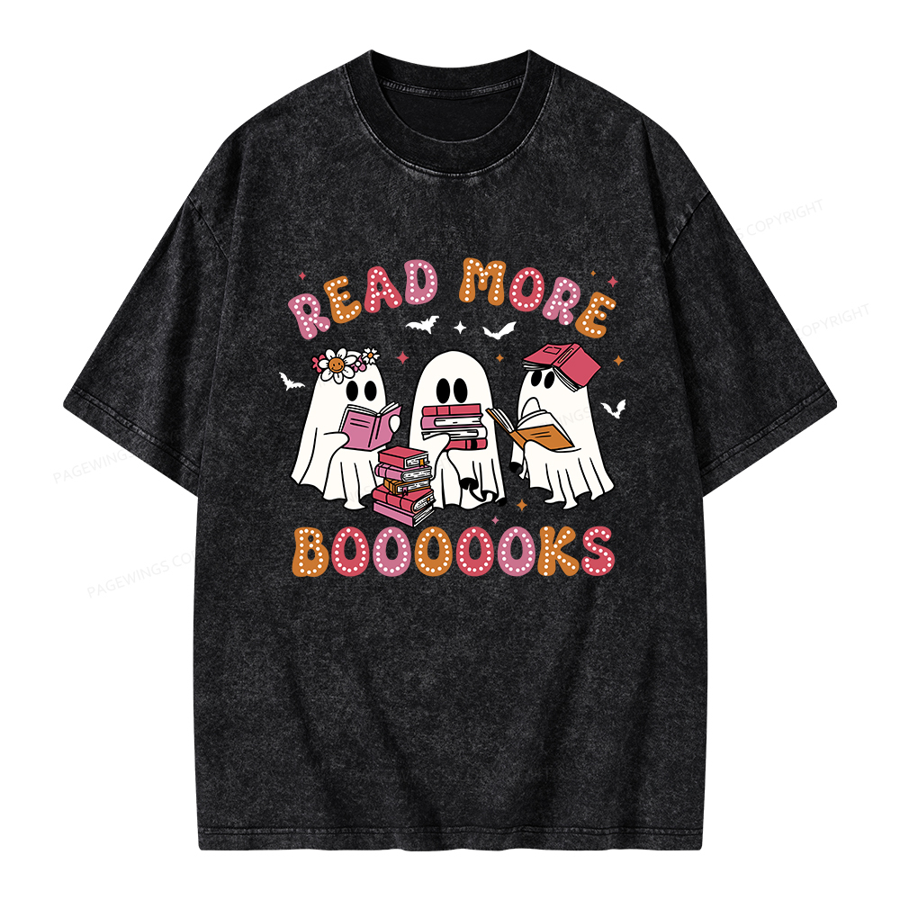 Pagewings Cute Ghost Book Read More Books Unisex Washed T-shirt