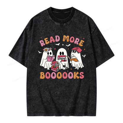 Pagewings Cute Ghost Book Read More Books Unisex Washed T-shirt