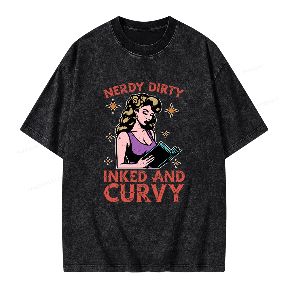 Pagewings Reading Nerdy Dirty Inked And Curvy Unisex Washed T-shirt