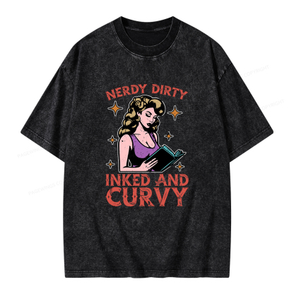 Pagewings Reading Nerdy Dirty Inked And Curvy Unisex Washed T-shirt