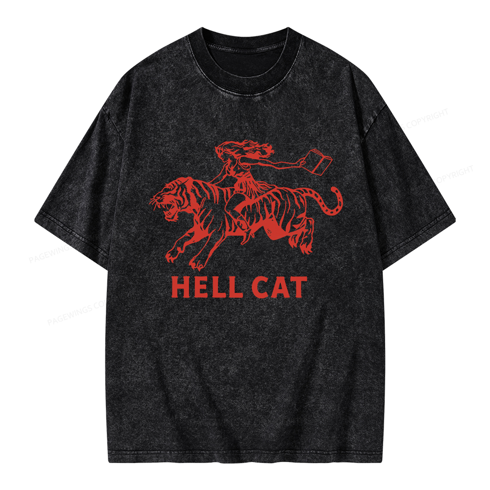 Pagewings Cowgirl Hell Cat  Unisex Washed T-shirt