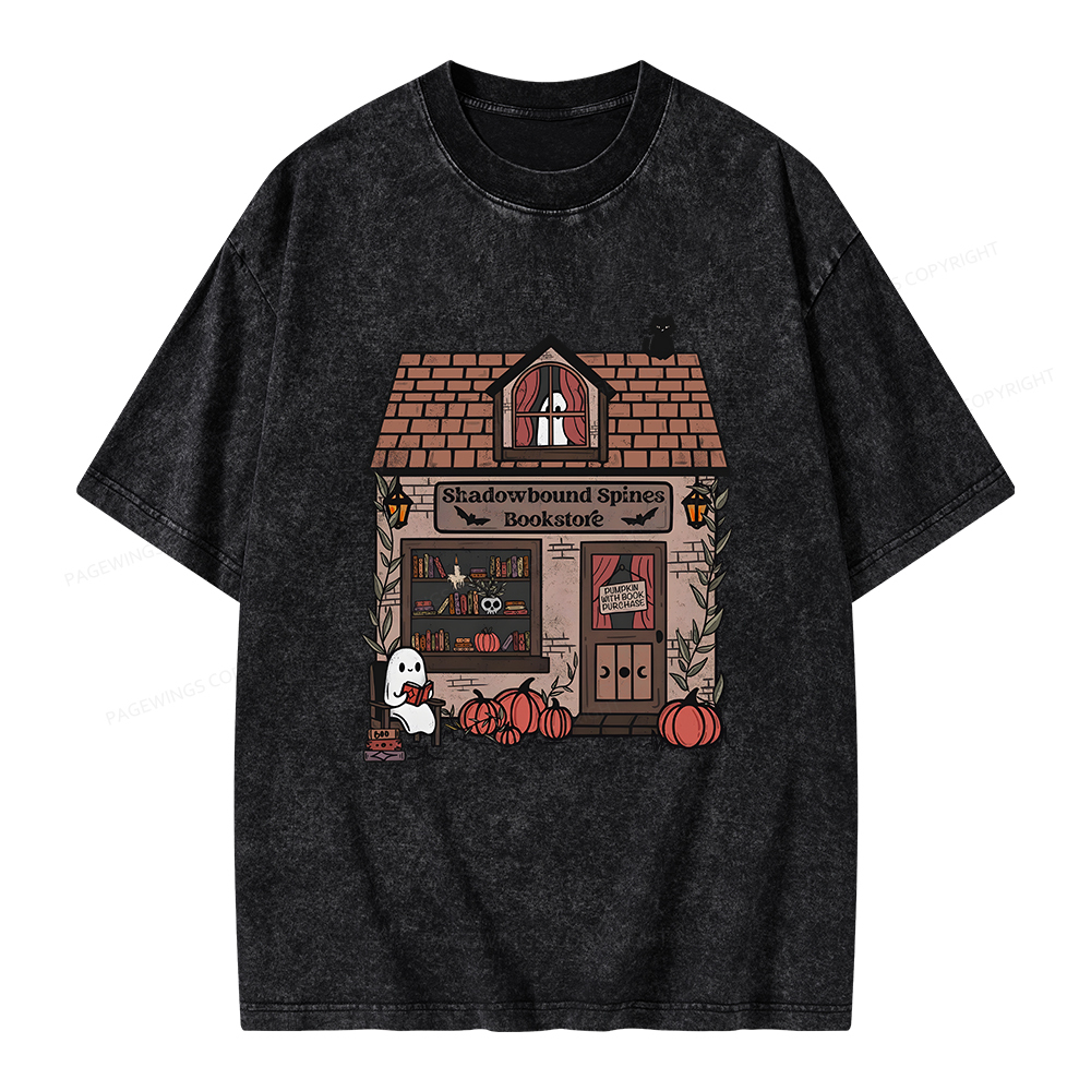 Pagewings Shadowbound Spines Bookstore Unisex Washed T-shirt