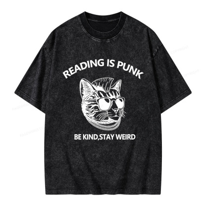 Pagewings Reading Is Punk Be Kind Stay Weird Unisex Washed T-shirt