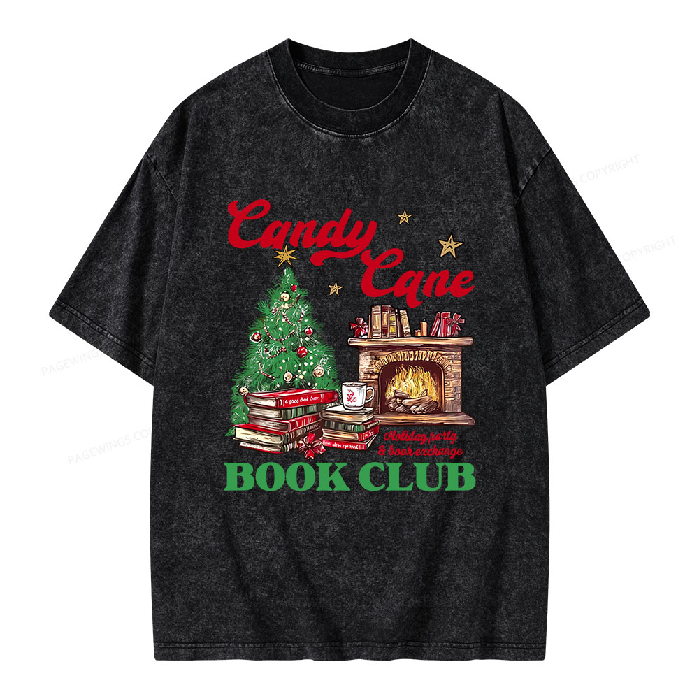 Pagewings Candy Cane Christmas Book Club Unisex Washed T-shirt