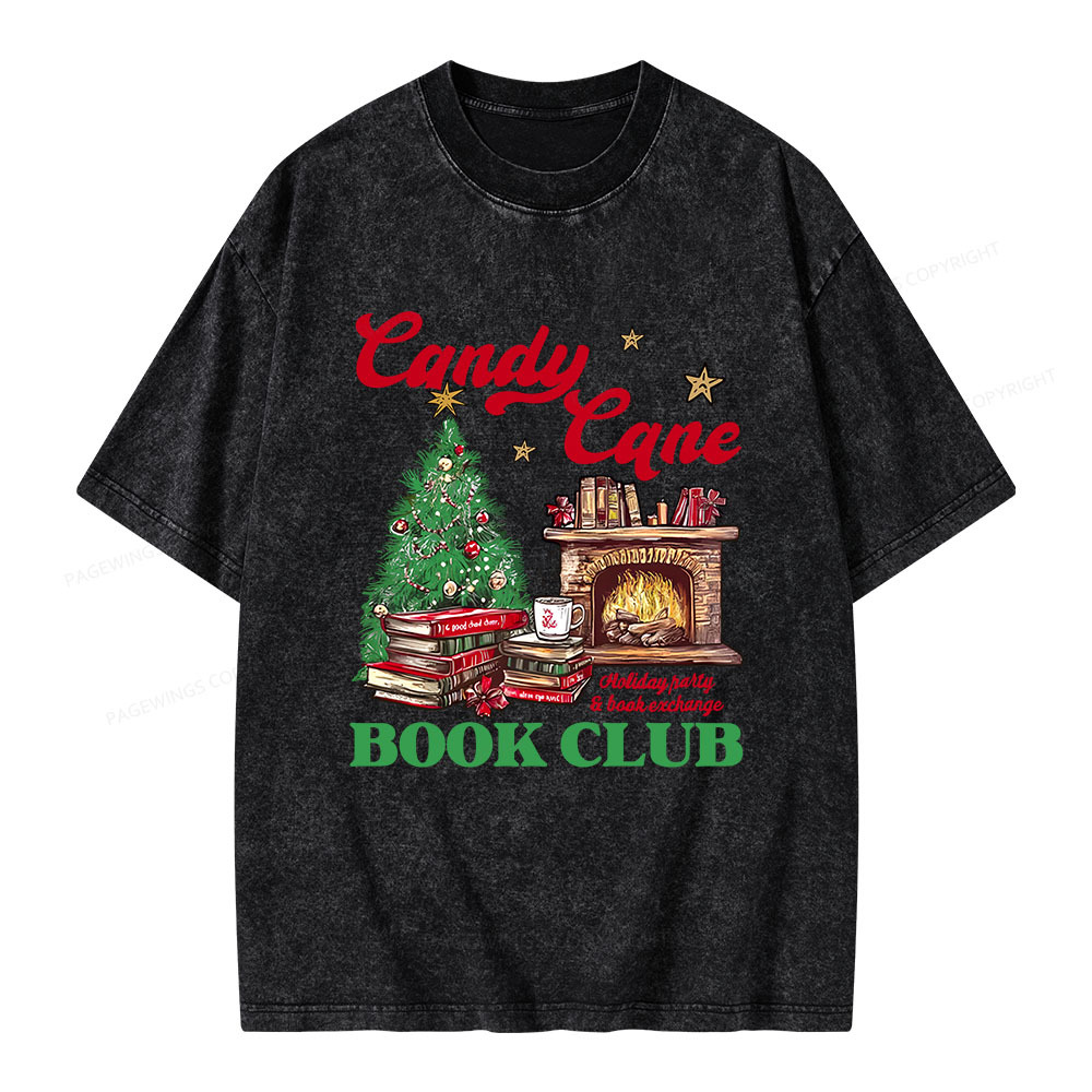 Pagewings Candy Cane Christmas Book Club Unisex Washed T-shirt