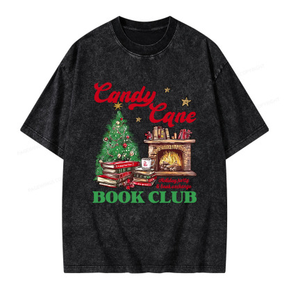 Pagewings Candy Cane Christmas Book Club Unisex Washed T-shirt