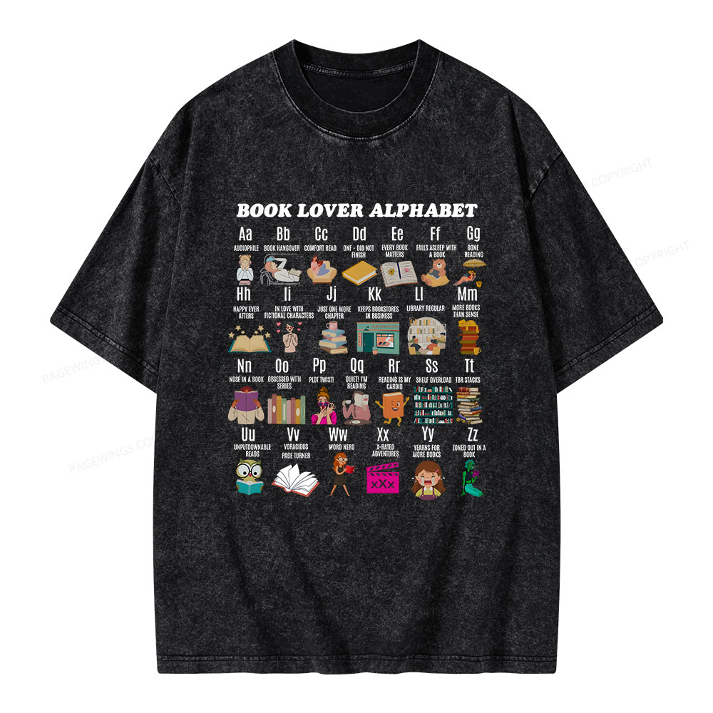 Pagewings Book Lover Alphabet Unisex Washed T-shirt