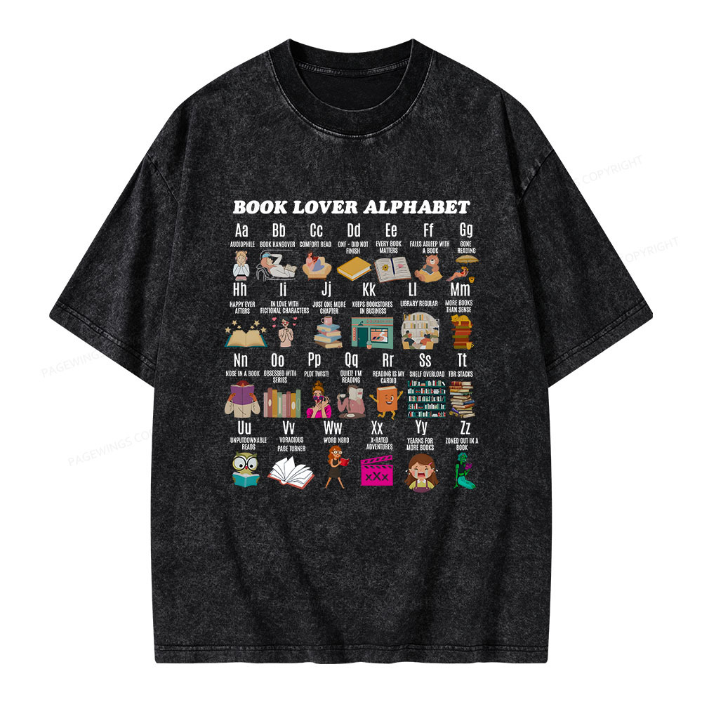 Pagewings Book Lover Alphabet Unisex Washed T-shirt