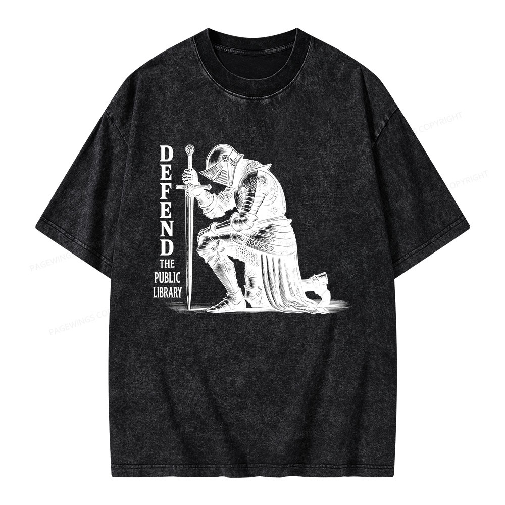 Pagewings Defend the Public Library Unisex Washed T-shirt