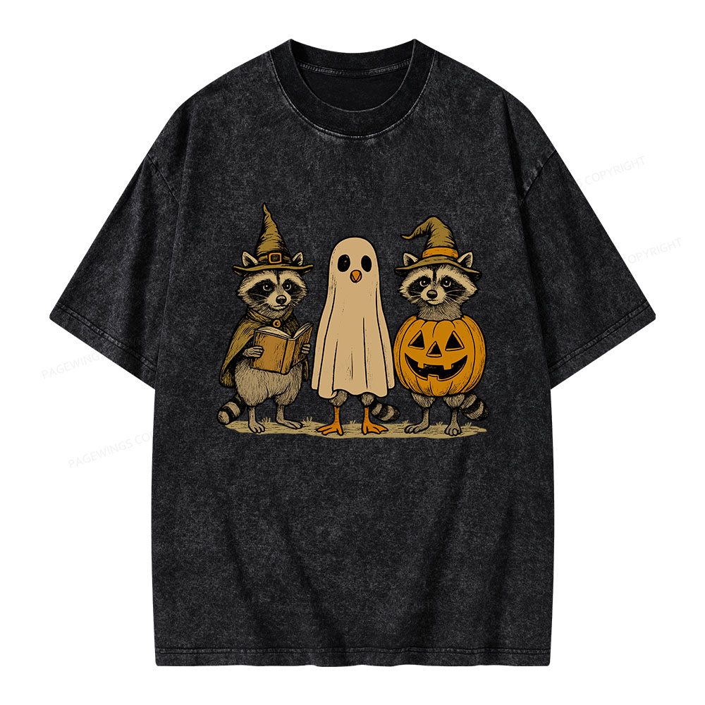 Pagewings Halloween Raccoon Unisex Washed T-shirt