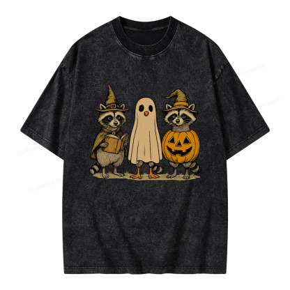 Pagewings Halloween Raccoon Unisex Washed T-shirt