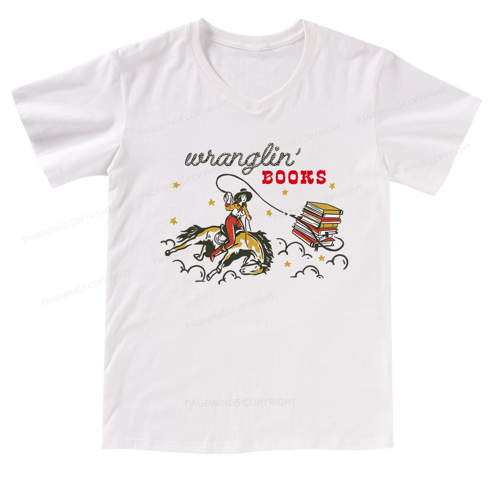 Pagewings Wranglin' Books V-neck T-shirt