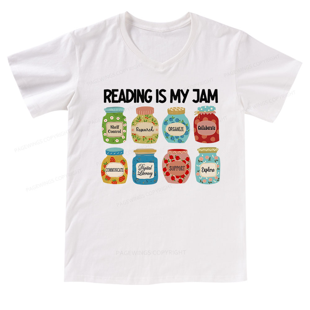 Pagewings Reading is My Jam Bookworm V-neck T-shirt