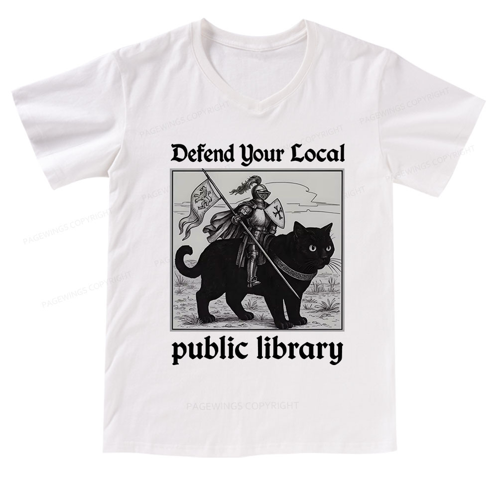 Pagewings Defend Your Local public library V-neck T-shirt