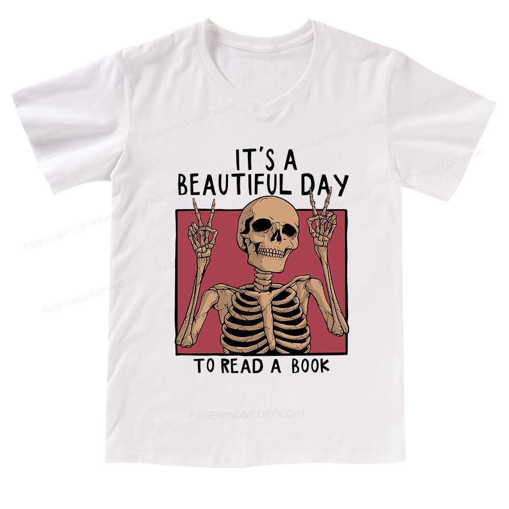 Pagewings It's A Beautiful Day To Read A Book V-neck T-shirt