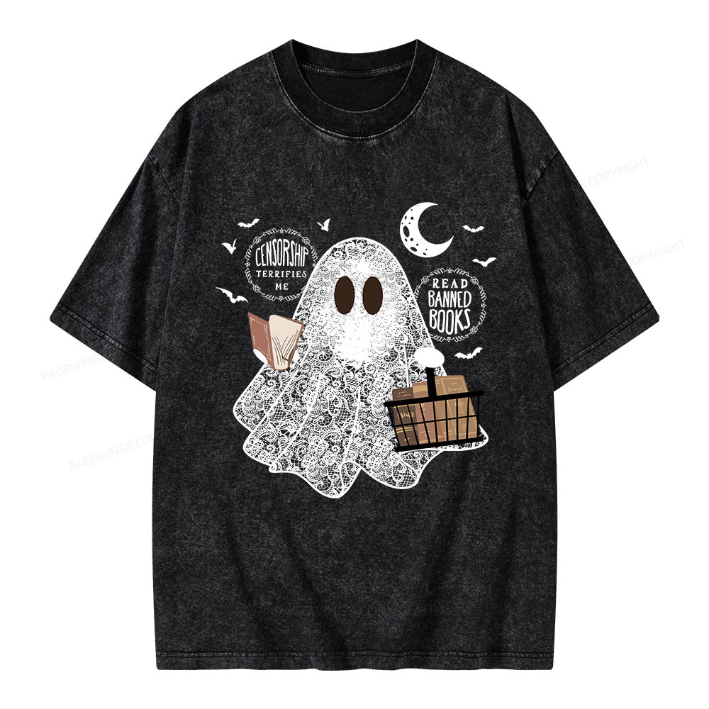 Pagewings Bookish Cute Lace Ghost Halloween Unisex Washed T-shirt
