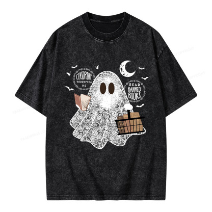 Pagewings Bookish Cute Lace Ghost Halloween Unisex Washed T-shirt