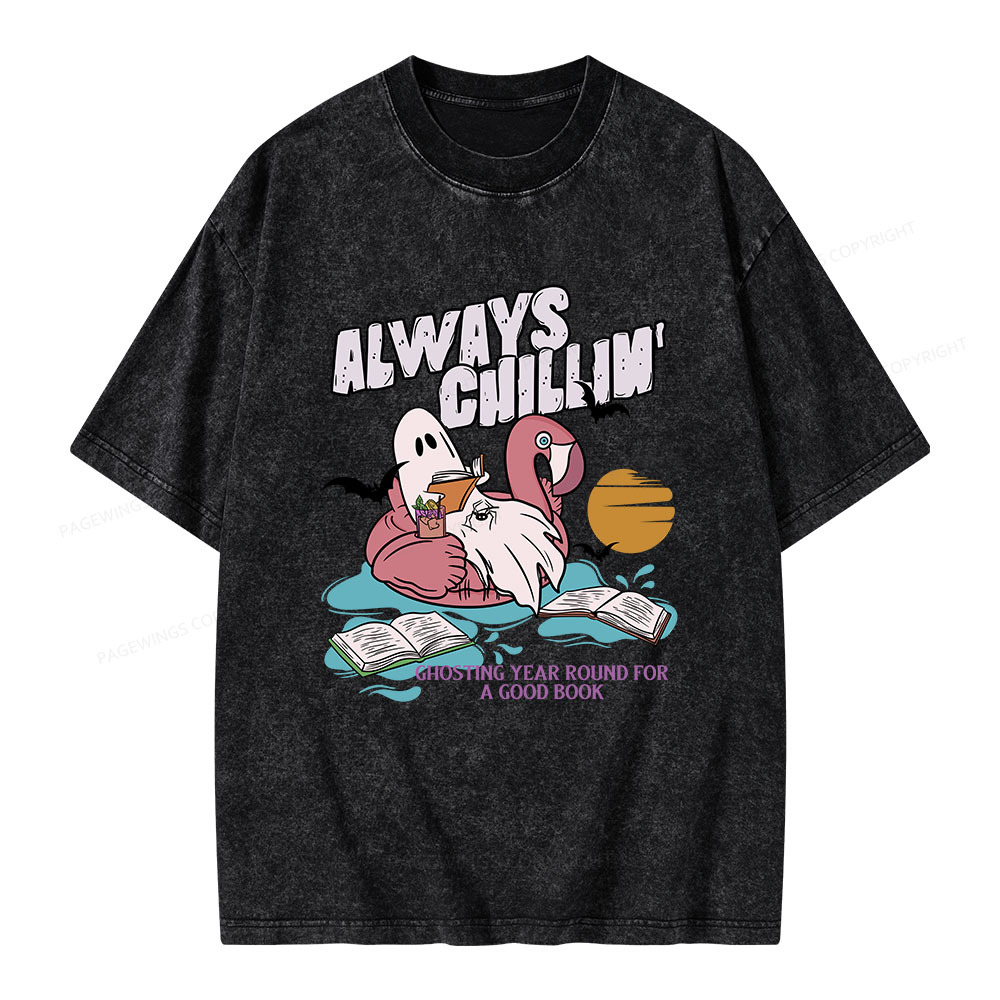 Pagewings Book Lover Summerween Always Chillin' Unisex Washed T-shirt