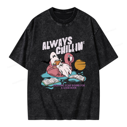 Pagewings Book Lover Summerween Always Chillin' Unisex Washed T-shirt