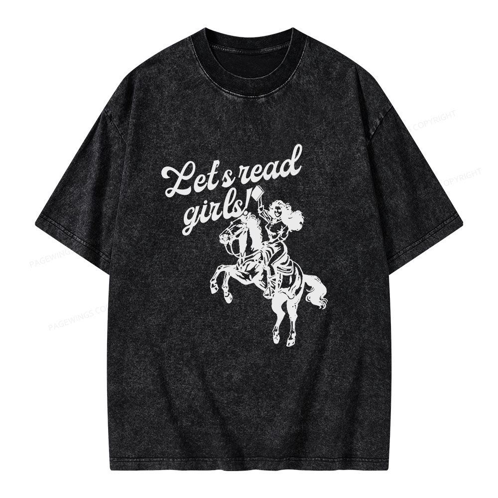 Pagewings Let's Read Girls Reading Unisex Washed T-shirt