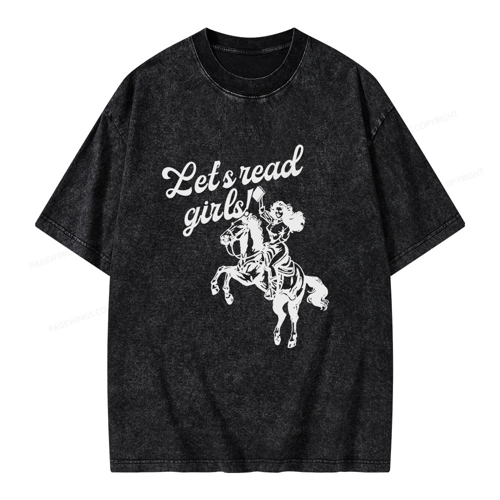 Pagewings Let's Read Girls Reading Unisex Washed T-shirt