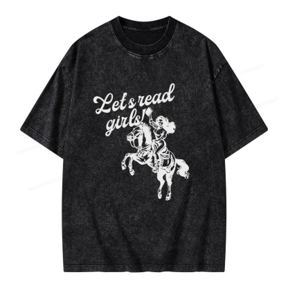 Pagewings Let's Read Girls Reading Unisex Washed T-shirt