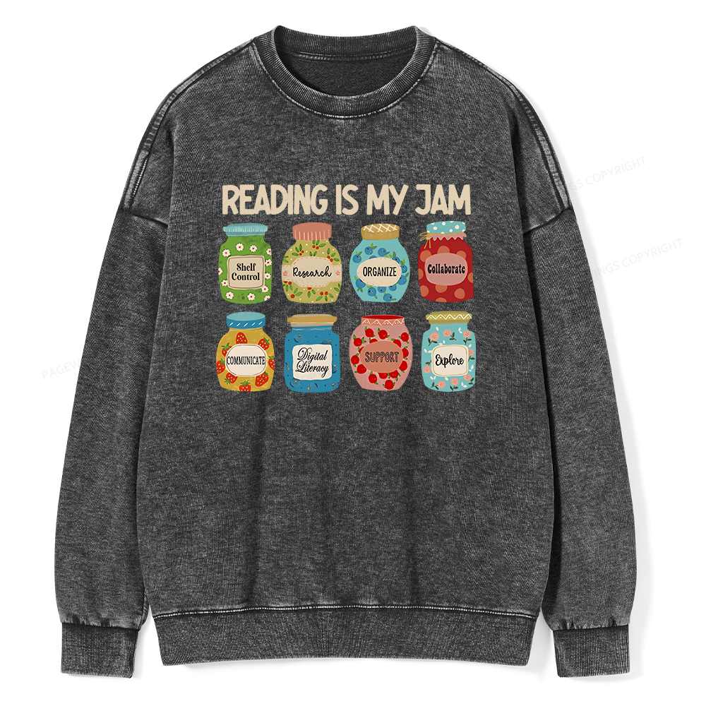 Pagewings Reading is My Jam Bookworm Unisex Washed Sweatshirt