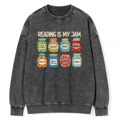 Pagewings Reading is My Jam Bookworm Unisex Washed Sweatshirt