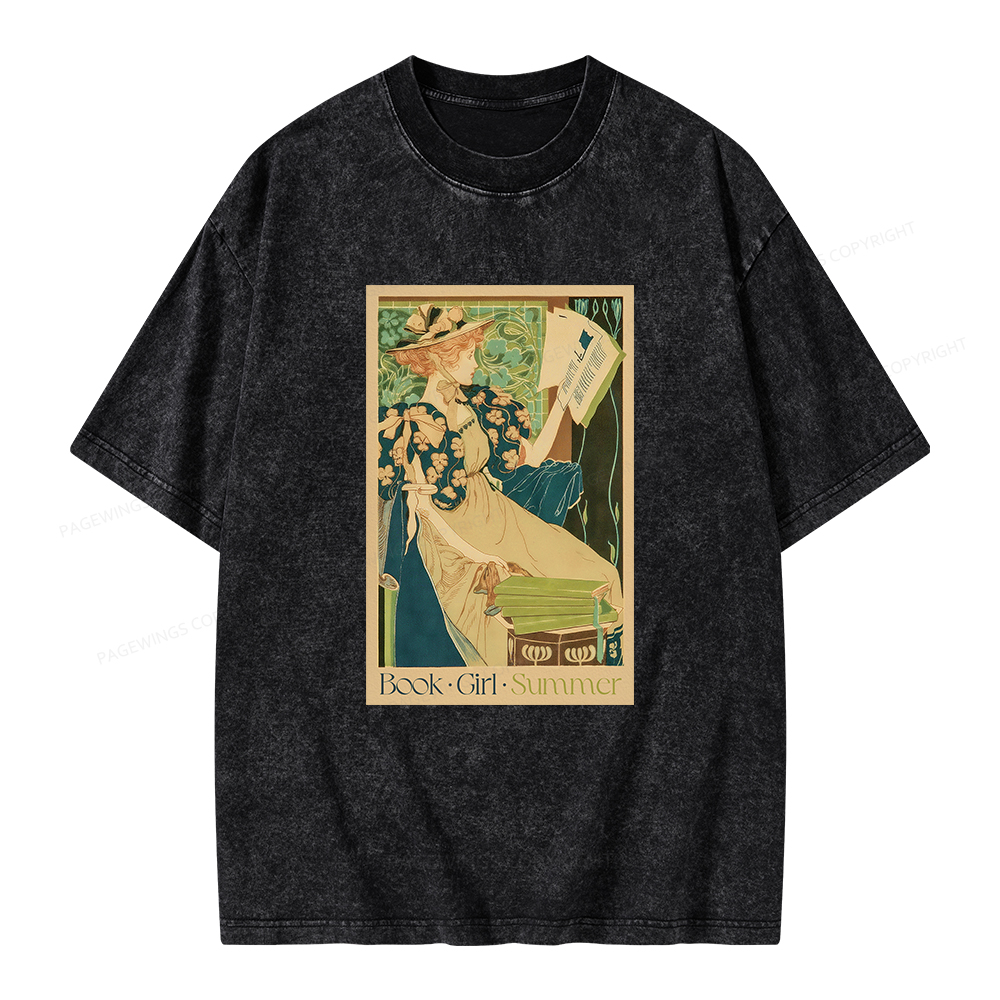 Pagewings Book Girl Summer Unisex Washed T-shirt