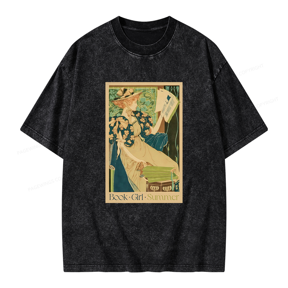 Pagewings Book Girl Summer Unisex Washed T-shirt