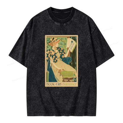 Pagewings Book Girl Summer Unisex Washed T-shirt
