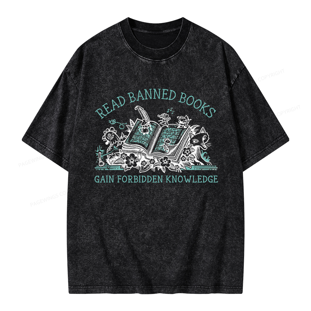 Pagewings Read Banned Books Gain Forbidden Knowledge Unisex Washed T-shirt