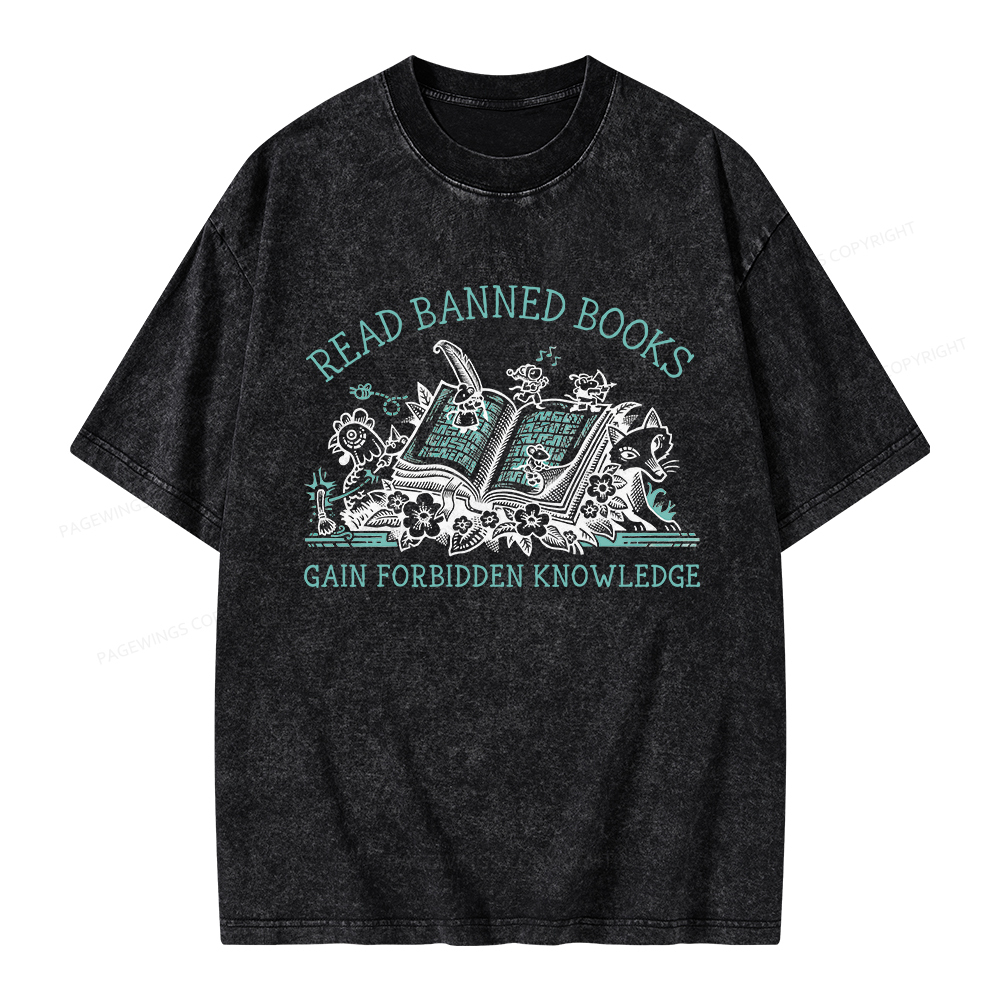 Pagewings Read Banned Books Gain Forbidden Knowledge Unisex Washed T-shirt