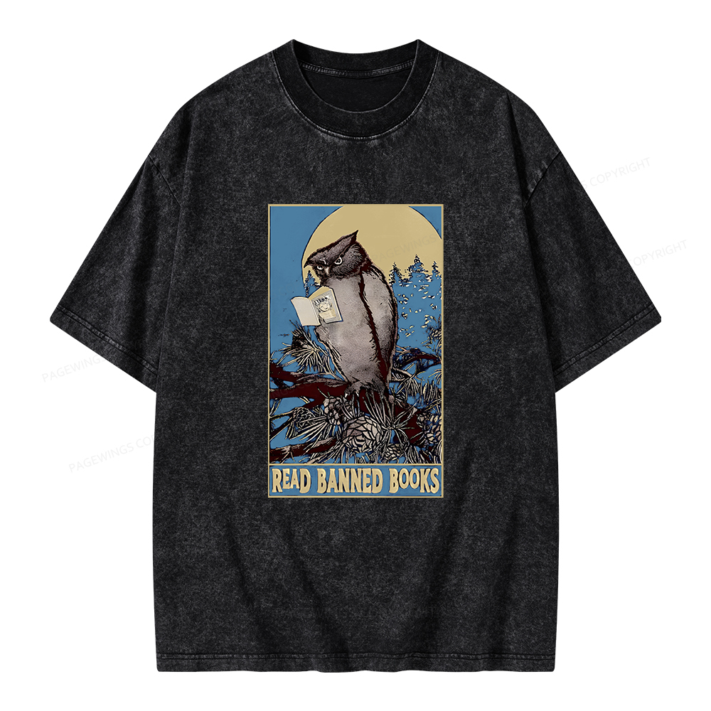 Pagewings Owl Read Banned Books Unisex Washed T-shirt